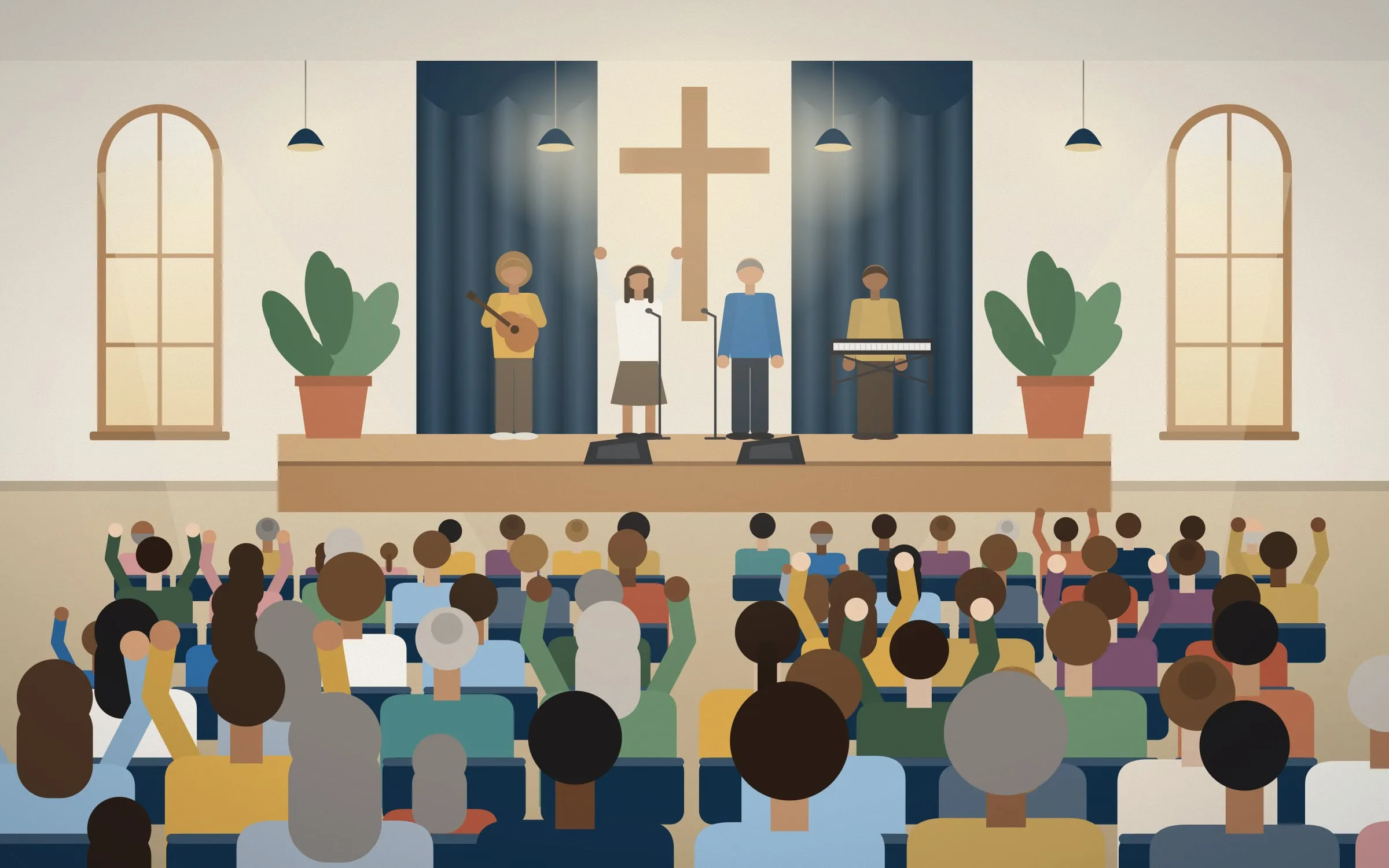 La iglesia reunida durante el culto dominical